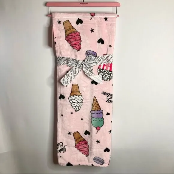 Juicy Couture Blanket Pink Sweets Ice Cream Plush Throw 50” x 70” NWT Soft